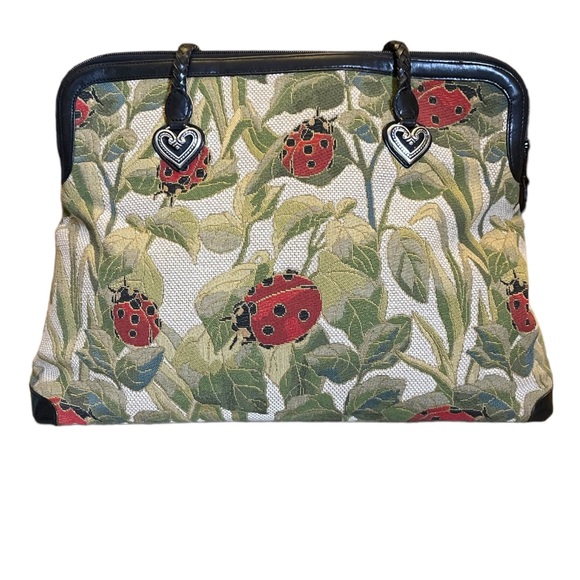 Brighton Handbags - Vintage Brighton Alyssa Tapestry Ladybug Handbag Purse Travel Tote Weekender Bag